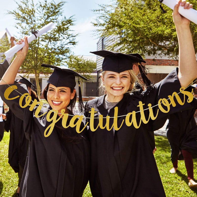LeeSky Gold Glitter Congratulations Banner Congratulations Graduate Banner Congratulations Garland Decorations for College 2025 Graduation Party Decorations Gold - Image 3